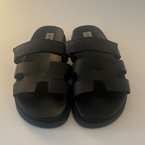 Steve Madden Black Leather Cut-Out Slide Sandals